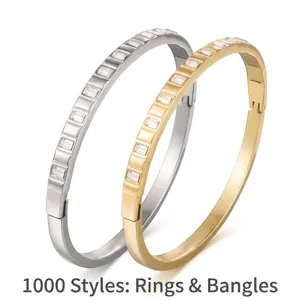 Elegant gold and silver stainless steel bangles set with sparkling cubic zirconia crystals