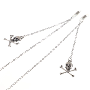 Punk Silber Brillenkette mit Totenkopf Kreuzanhängern und rutschfesten Schlaufen