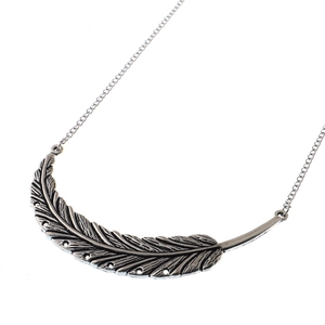 Minimalist silver eyewear chain with detailed punk feather pendant and anti-slip loop