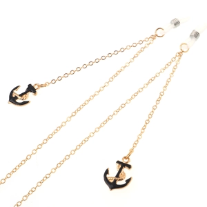 Chaîne de lunettes dorée avec pendentifs ancre en émail noir et boucles antidérapantes