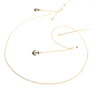 Chaîne de lunettes dorée avec pendentif ancre et boucles antidérapantes pour lunettes