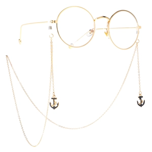 Chaîne de Lunettes Antidérapante en Métal Nautique Or Cuivre Cordon avec Pendentif Ancre en Émail pour Lunettes de Soleil Femme