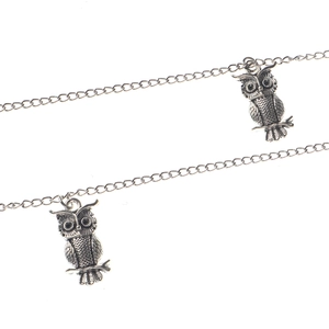 Vintage silver owl sunglasses chain and necklace with detailed punk owl pendants
