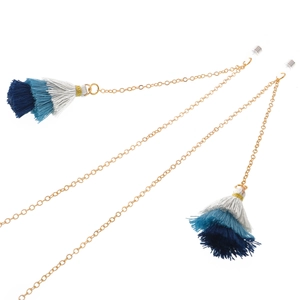Golden metal eyewear chain with white and blue gradient triple tassels for sunglasses