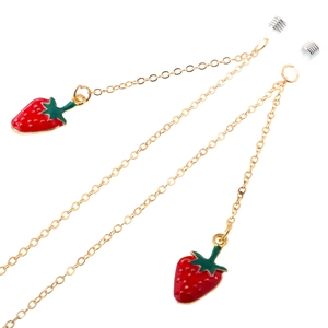 Chaîne De Lunettes En Métal Avec Pendentif Fraise Dorée Émail Porte Lunettes Antidérapant Style Doux Pour Femmes