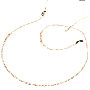 Golden metal eyewear chain with I LOVE YOU letter pendants and black non-slip loops