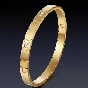 Square Geometric Bangle Stainless Steel Gold Plated Zircon Inlaid Clasp Bracelet Fashion Jewelry For Women