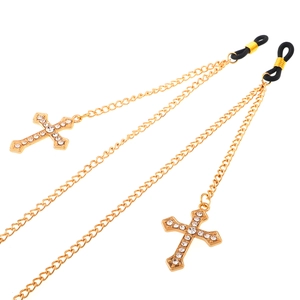 Non-Slip Glasses Chain Metal Alloy Rhinestone Cross Pendant Eyeglass Cord Fashion Gothic Accessory For Women