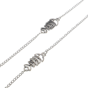 Minimalist Fish Bone Glasses Chain Metal Alloy Silver Color Eyewear Lanyard With Silicone Loops Non Slip Trendy For Women
