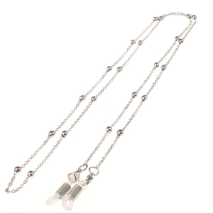 Silver beaded stainless steel eyewear chain with adjustable silicone loops for glasses