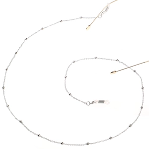 Vacuum-plated stainless steel beaded eyewear chain in silver with silicone connectors