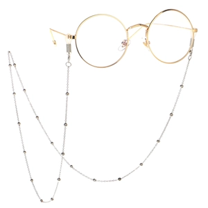 Silver beaded stainless steel eyewear chain with vintage gold round frame glasses