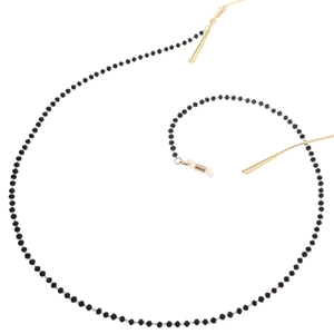 Minimalist black crystal beaded glasses chain with gold hardware and non-slip hooks