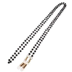 Handmade black beaded eyewear chain with gold lobster clasps and silicone connectors