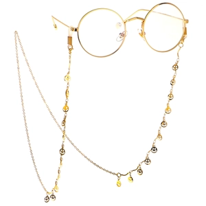 Chaîne De Lunettes En Métal Doré À La Mode Avec Breloques Visage Souriant Support Antidérapant Pour Lunettes De Lecture