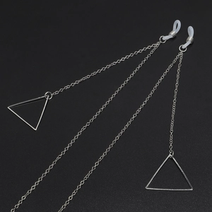 Silver non-slip eyewear chain with triangle charms and adjustable silicone loops