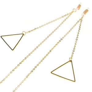 Golden anti-slip metal eyewear chains with triangle pendants and silicone loops
