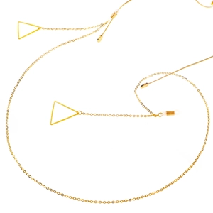 Golden metal eyewear chain with minimalist hollow triangle pendants and anti-slip loops