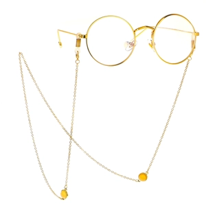 Golden chain eyewear lanyard with yellow resin stones and anti-slip rubber loops