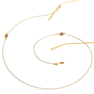 Chaîne de lunettes dorée avec cristaux roses et boucles en silicone antidérapantes