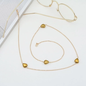 Catenella Per Occhiali In Metallo Perle A Cuore Passanti In Silicone Antiscivolo Gioielli Di Moda Per Donna