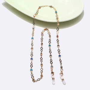 Colorful rhinestone infinity glasses chain with anti-slip silicone loops for women
