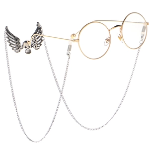 Chaîne à lunettes punk avec pendentif tête de mort ailée et monture ronde