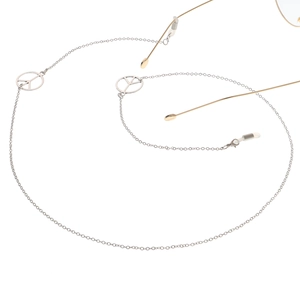 Silver peace symbol eyeglass chain with adjustable silicone loops for sunglasses