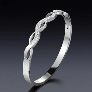 Bracciale Rigido Torsione Acciaio Inossidabile Strass Incrocio Geometrico Vuoto Gioielli Di Moda Per Donna Stile Semplice