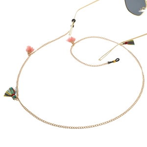 Metallic Glasses Chain Anti Slip Eyewear Lanyard Pink Flower Colorful Tassels Bohemian Style Accessories For Women
