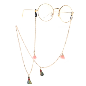 Vintage gold round glasses with elegant floral tassels and decorative metal chain