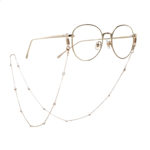 Elegant gold metal round glasses with sparkling zircon beaded anti-slip chain accessory