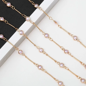 Elegant Glasses Chain Gold Copper Metal Sunglasses Strap With Faux Artificial Pearl Beads Anti Slip Eyewear Lanyard For Women