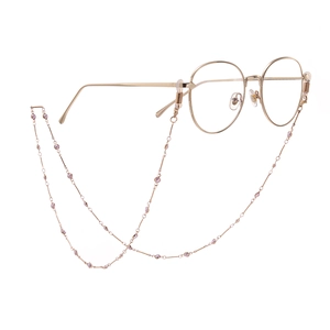 Handmade gold copper chain sunglasses strap with purple beads and round frames