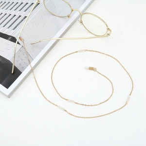 Golden eyewear chain with crystal beads and non-slip silicone loops for glasses