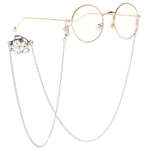 Chic gold round sunglasses with silver chain featuring a punk rose floral charm