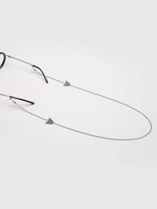 Detail of silver chain sunglasses strap with butterfly charms and adjustable loops