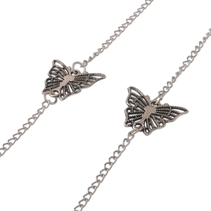 Silver metal glasses chain with exquisite butterfly pendants on a clean white background
