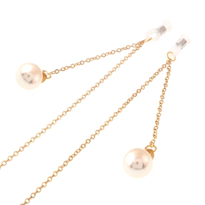 Elegant gold metal glasses chain with white pearls and anti-slip silicone loops