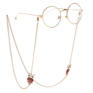 Golden metal eyeglasses chain with vintage owl pendants and non-slip silicone loops