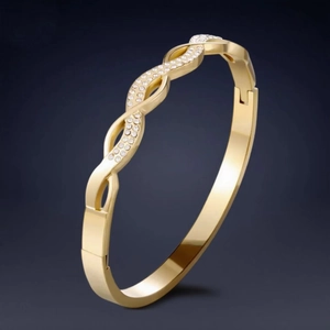 Twisted Bangle Bracelet Stainless Steel Hollow Cross Geometric Pave Zirconia Luxury Fashion Jewelry For Women