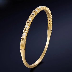 Minimalist Stainless Steel Bangle Bracelet For Women With Sparkling Zircon Inlay High Polish Oval Cuff Hinge Clasp