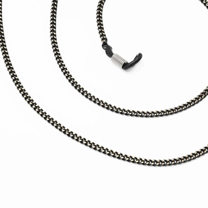 Minimalist black and gold link eyewear chain with adjustable silicone loops for glasses