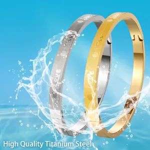 Waterproof stainless steel Love engraved bracelets in gold and silver finish