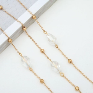 Gold Plated Metal Glasses Chain Faceted Teardrop Crystal Beads Anti-Slip Eyewear Strap Holder For Women Retro Sunglasses