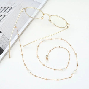 Golden chain eyewear strap with colorful teardrop beads and anti-slip silicone loops