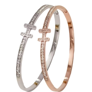 H-shaped gold plated stainless steel bracelets with crystals in silver and rose gold
