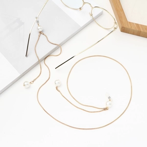 Retro Schlangenkette Brillenkette mit weißen Perlen und goldenen Metallgliedern