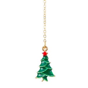Golden eyeglass chain featuring a festive green Christmas tree pendant with red star