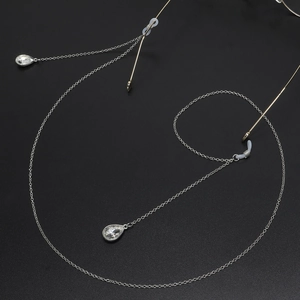 Elegante catenella per occhiali in metallo dorato con pendenti in cristallo a goccia